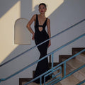 Deep V-Neck Hollow Out Strapless Dress with Wrap Chest
