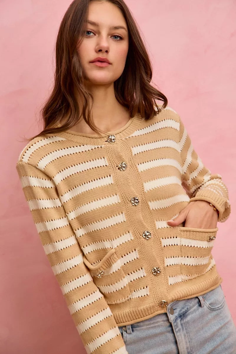Stripe Long Sleeves Button Sweater Cardigan