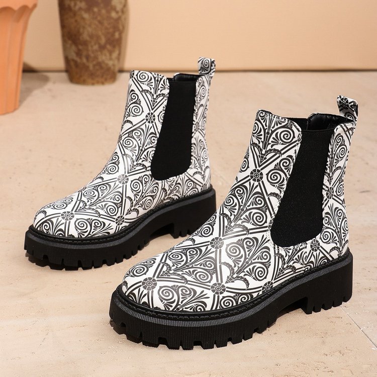 Women's Color Block Mid-Calf Boots - High Heel Slip-On Shaft Boots