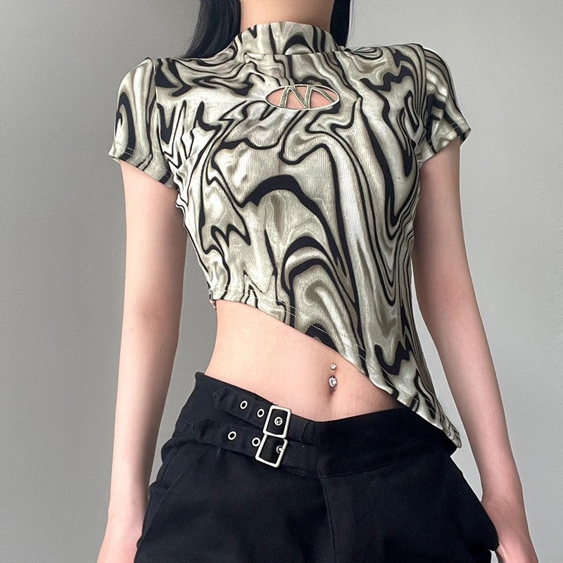 Water Ripple Hollow Letter Asymmetrical Crop Top
