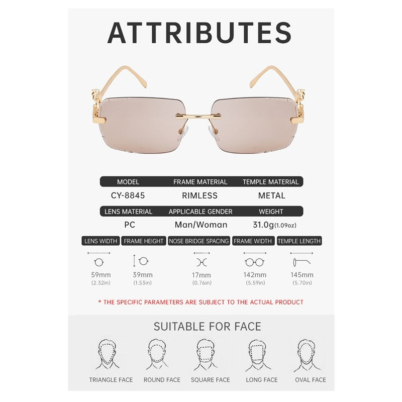 Fashion Frameless Square UV400 Sun Protection Outdoor Eyewear Sunglasses