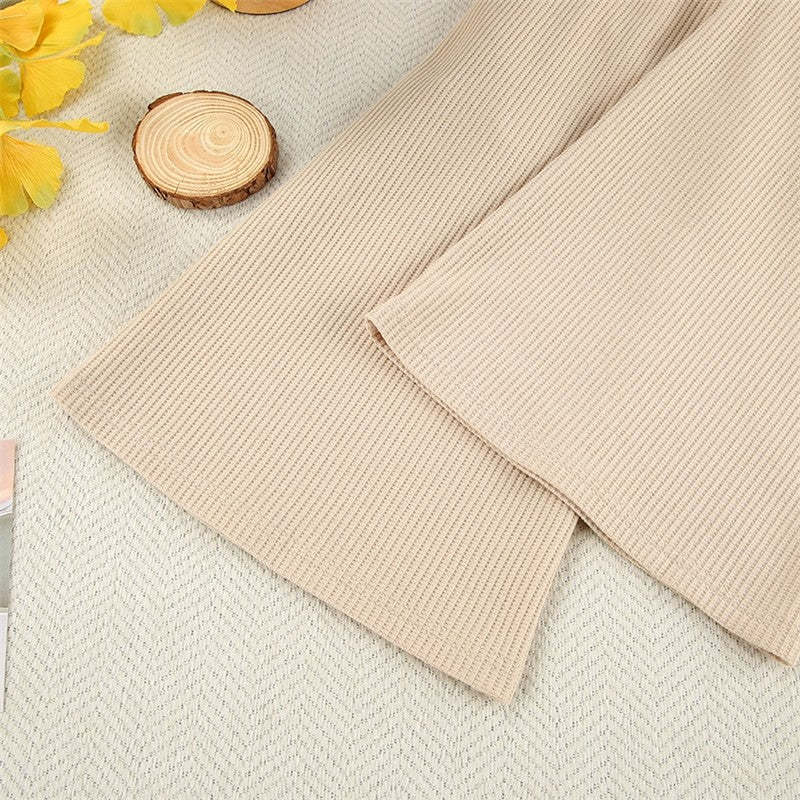 Knitted Bralette and Tie-Waist Cardigan with Long Sleeves and Coordinating Pants Set