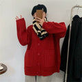 Solid Color Long Sleeve Large Pockets Casual Loose Knitted Cardigan