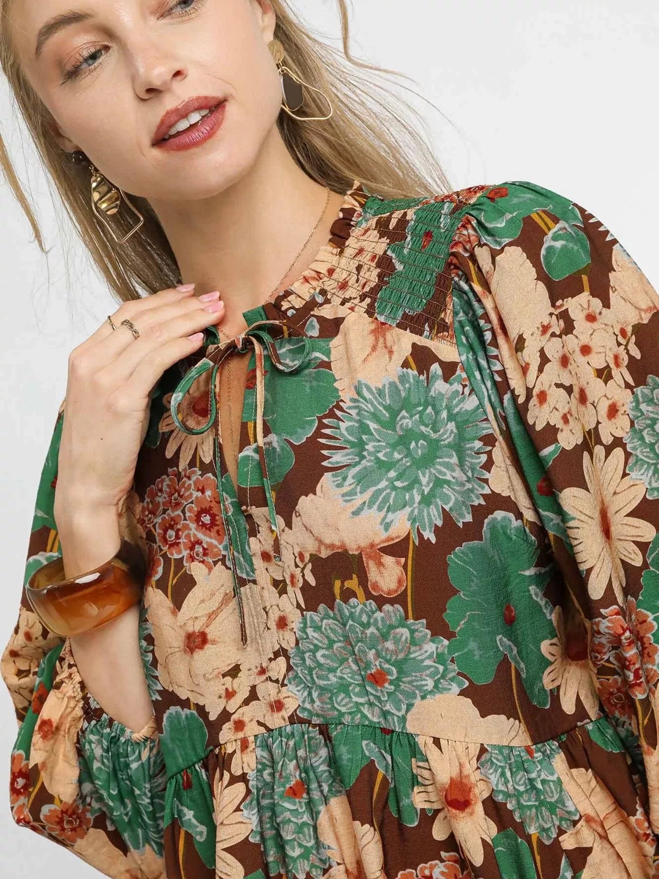 Mix Floral Peplum Blouse with Tie Neck