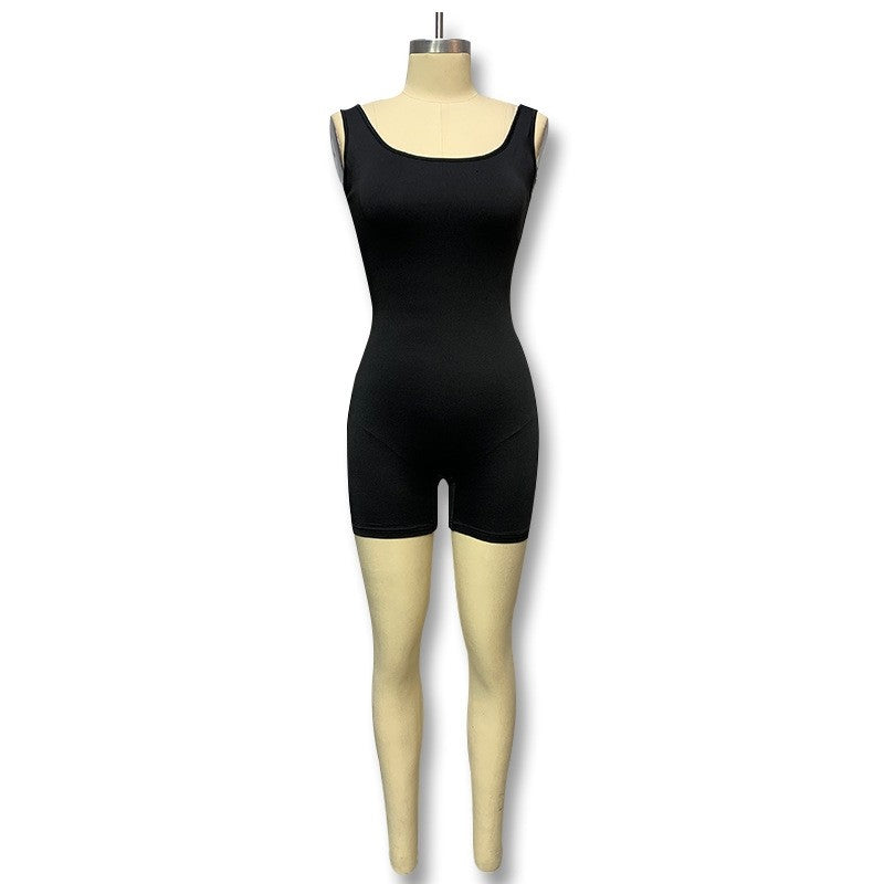 Solid Color Backless One-Shoulder Sleeveless Jumpsuit
