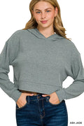 Drop Shoulder Ribbed Crop Hoodie