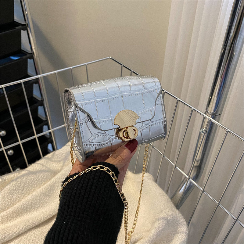 Mini Chain Shoulder Bag – Women's PU Leather Crossbody Bag | Black, Silver & Gold