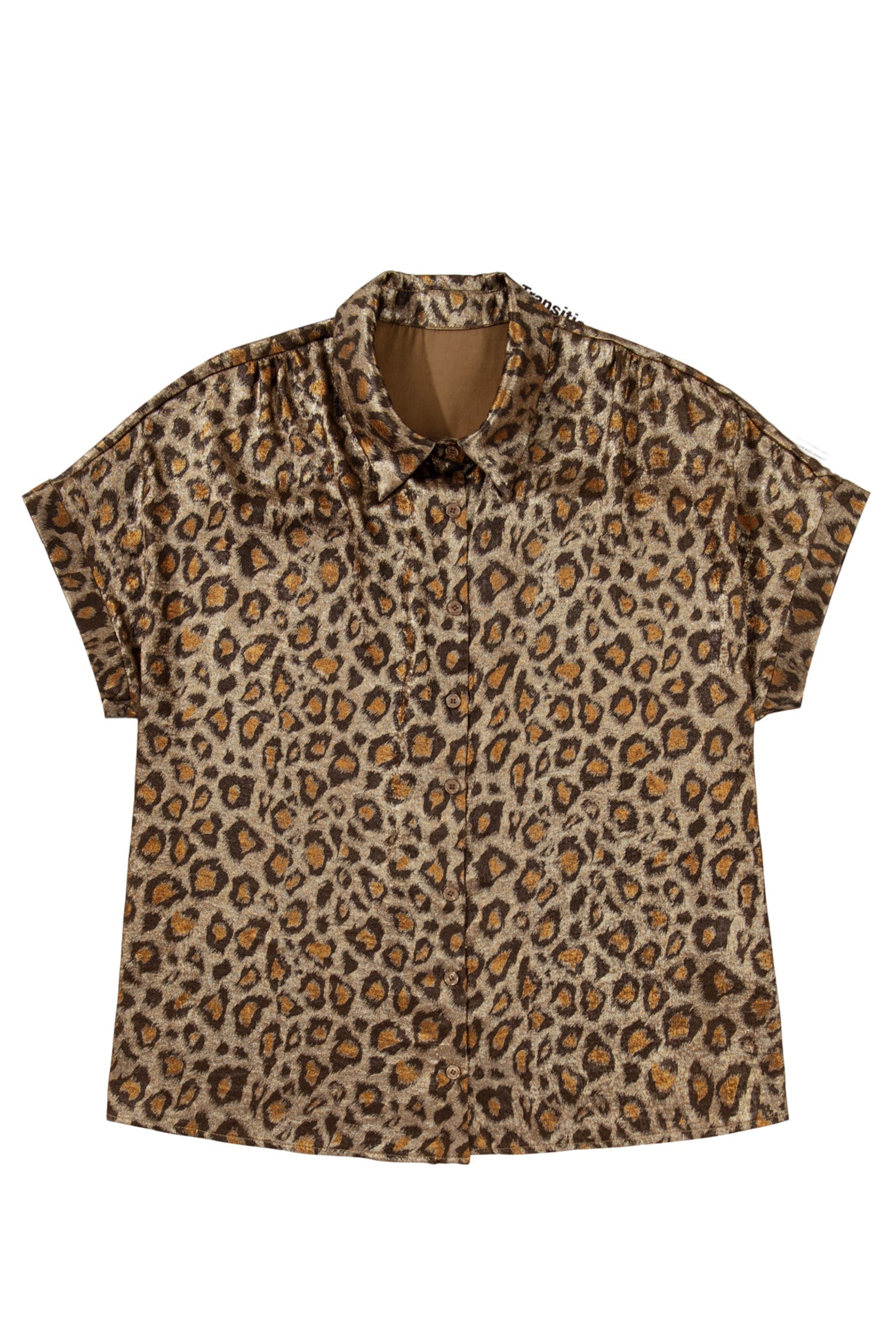 Gold Plus Size Leopard Print Short Sleeve Dolman Shirt