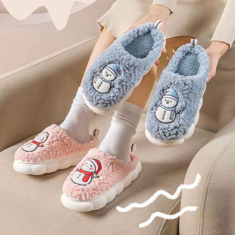 Women's Snowman Slippers - Warm Plush Winter Indoor House Shoes with Anti-Slip Sole