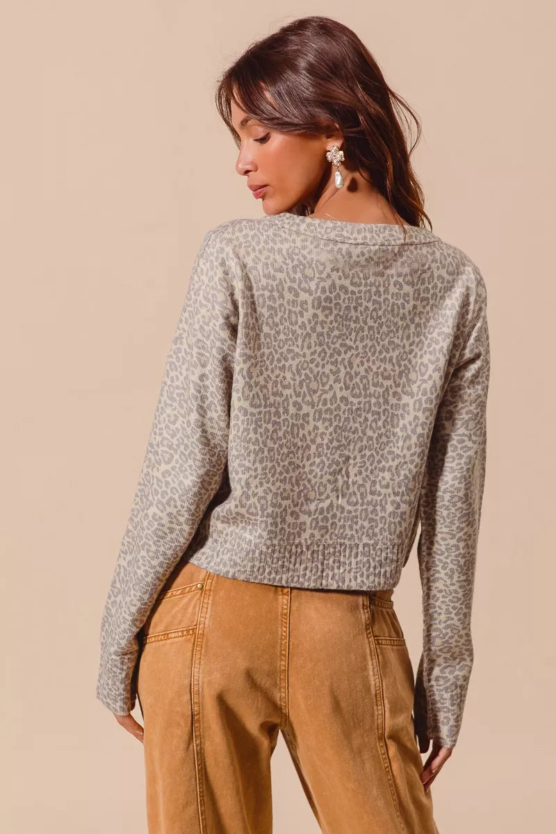 Two Tone Leopard Vintage Print Button Up Cardigan