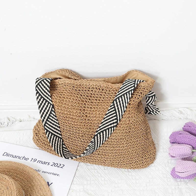 Straw Woven Beach Bag in Solid Color