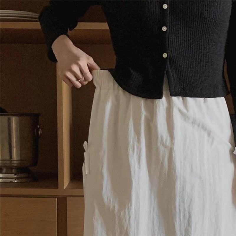 Solid Color Bow Tie Waist Midi Skirt