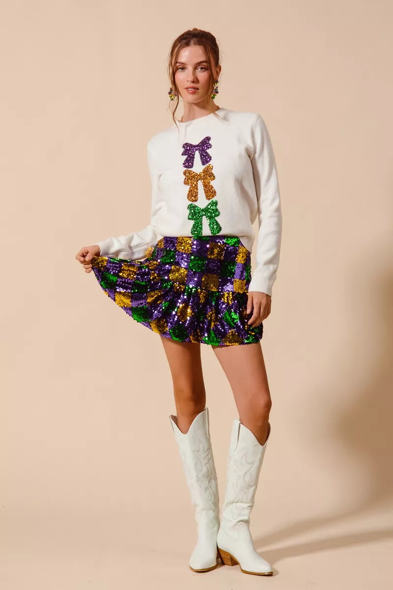 Mardi Gras Checker Sequins Mini Skirt