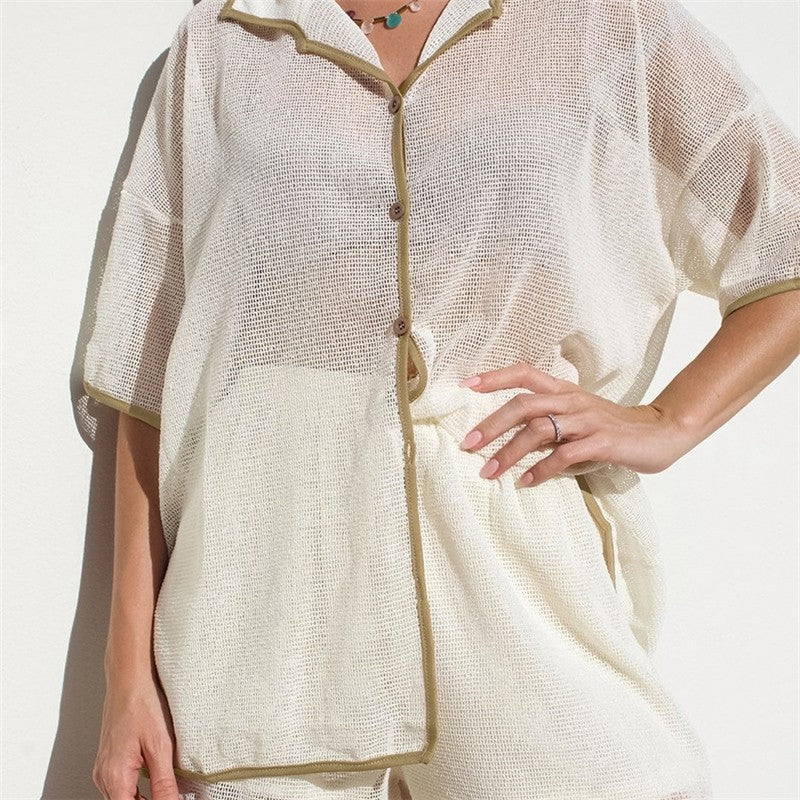 Convertible Open-Front Short Sleeve Sleepwear Set