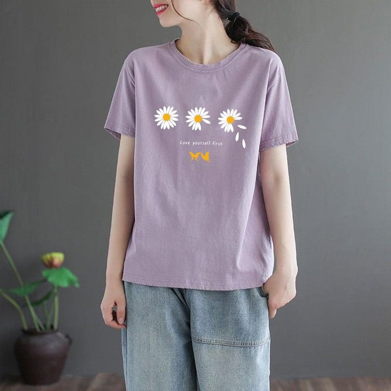 Floral Print Casual Loose Fit Women's T-Shirt