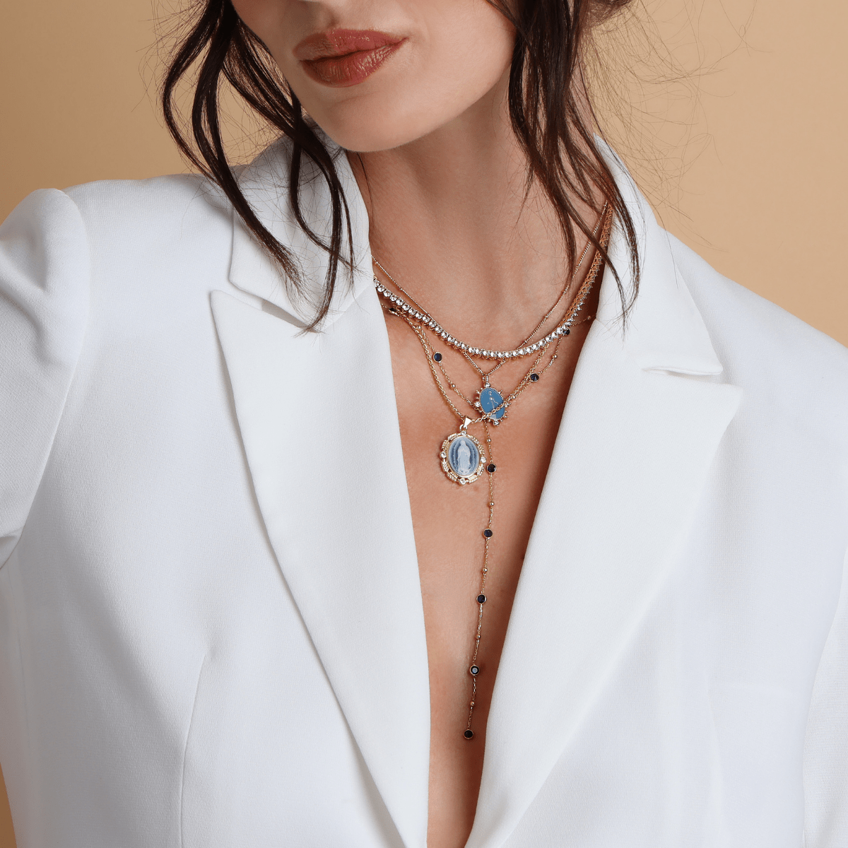 French Blue Cameo Mary Necklace