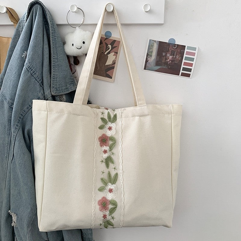 Embroidered Canvas Shoulder Bag