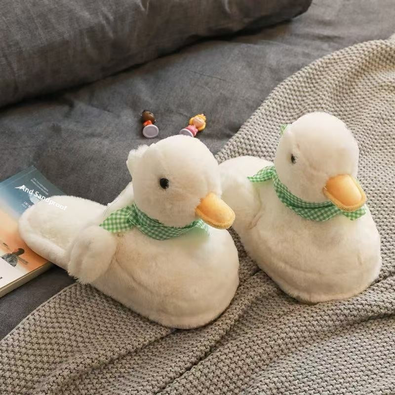 Women's Cute Duck Cartoon Slippers - Cozy Furry Non-Slip Indoor House Shoes