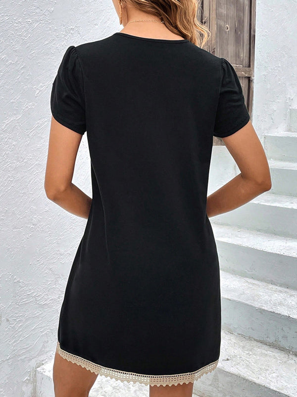 A-Line High Waisted Split-Joint V-Neck Mini Dresses