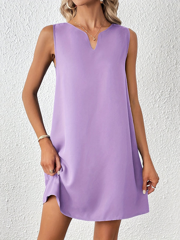 A-Line High Waisted Solid Color V-Neck Mini Dresses