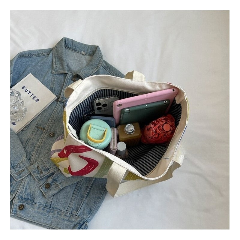 Colorful Rainbow Print Oversized Canvas Shoulder Bag
