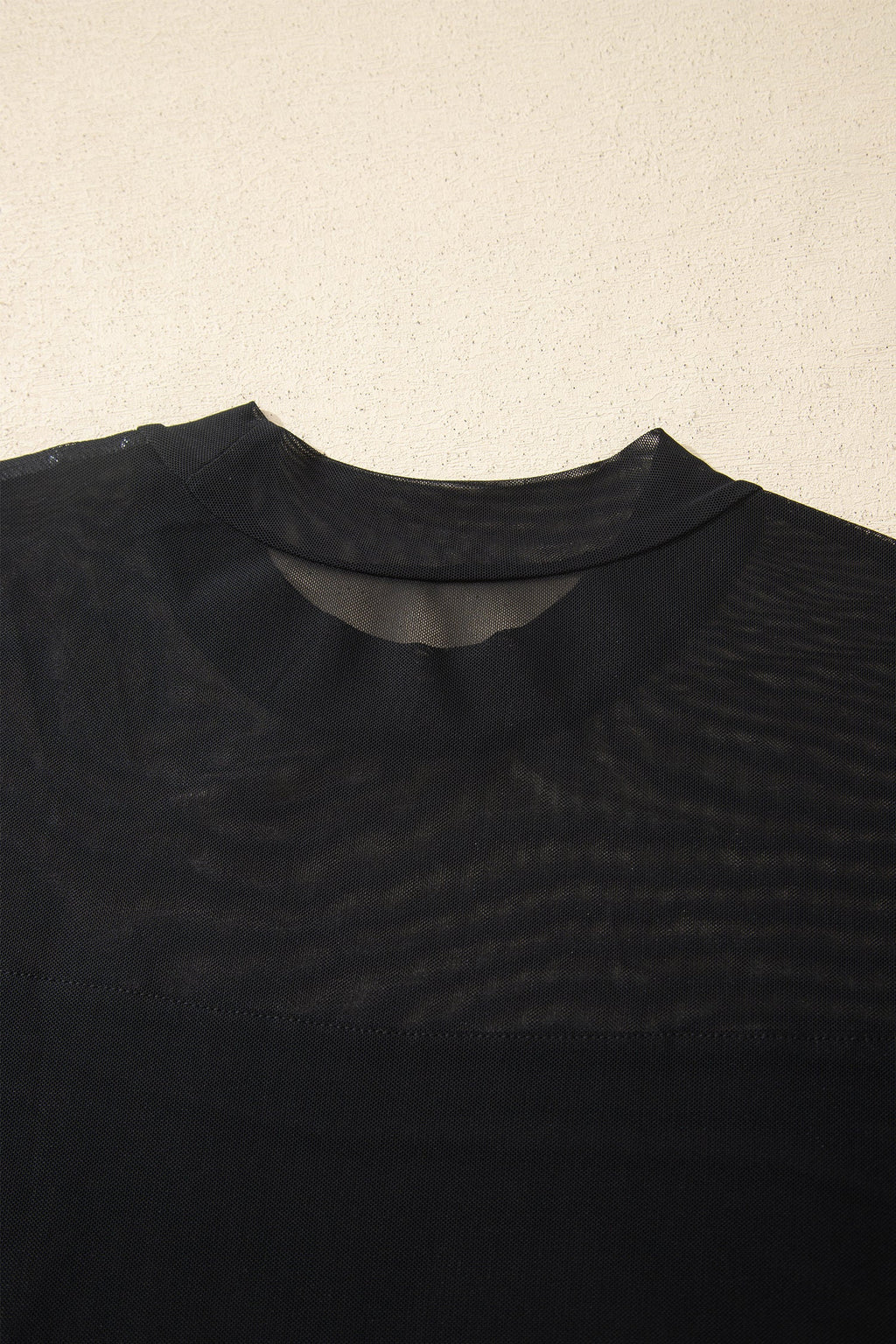 Black Plus Size Sheer Mesh Panel Short Sleeve Top