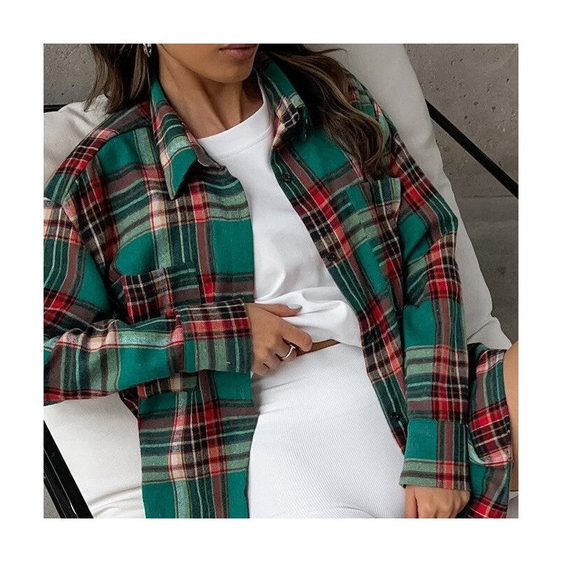 Casual Loose-Fit Plaid Long Sleeve Shirt