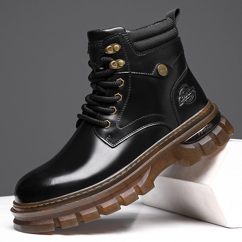 Men's Fleece-Lined British Platform Boots | Microfiber Leather Lace-Up Winter Boots