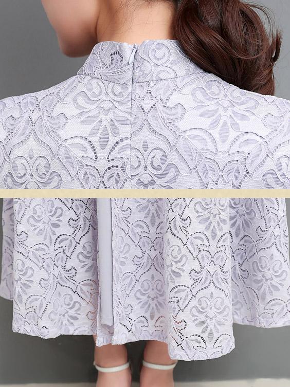 Gray&Coffee Lace A-line Long Cheongsam Ao Dai