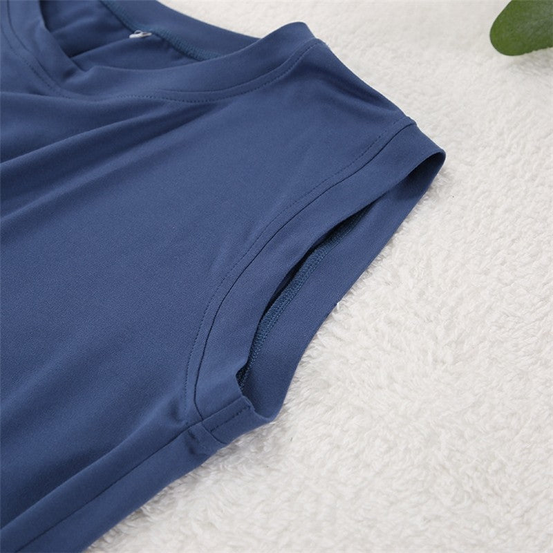 Solid Color Sleeveless Crewneck Tank Top and Wide Leg Pants Set - Loungewear