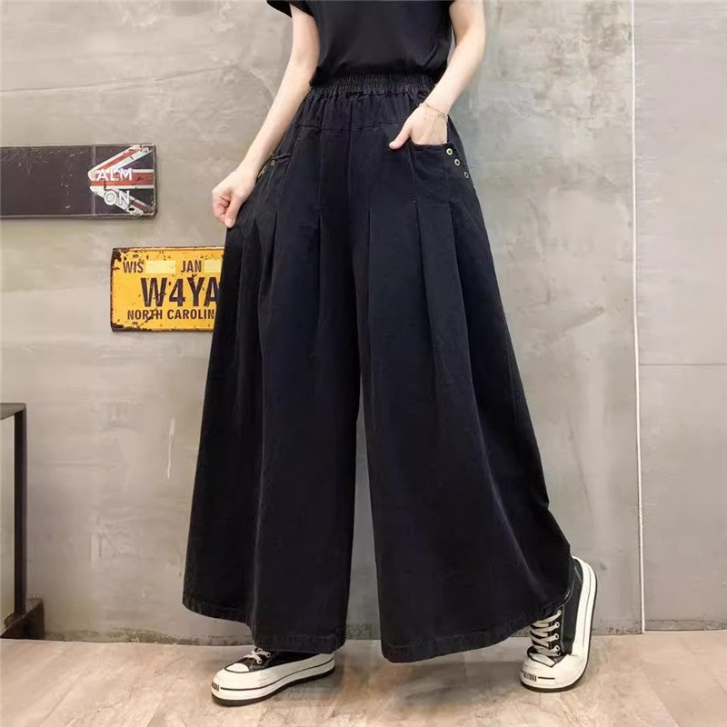 Loose High Waist Straight-Leg Pants In Solid Color