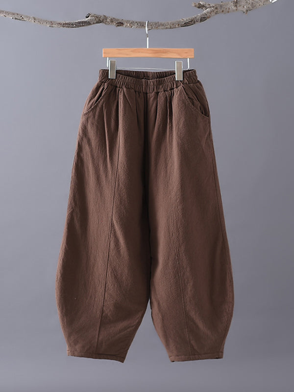 Casual Loose Keep Warm Elasticity Solid Color Casual Pants Bottoms