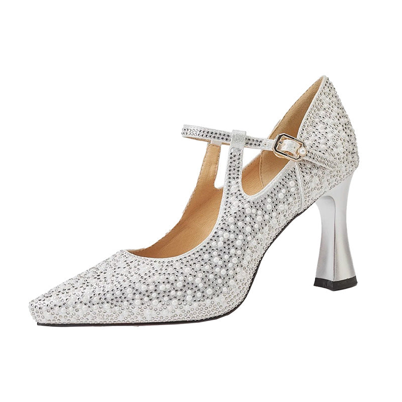 Women's Pointed Toe Chunky High Heel Shoes – Cheongsam Wedding Banquet Buckle Pumps