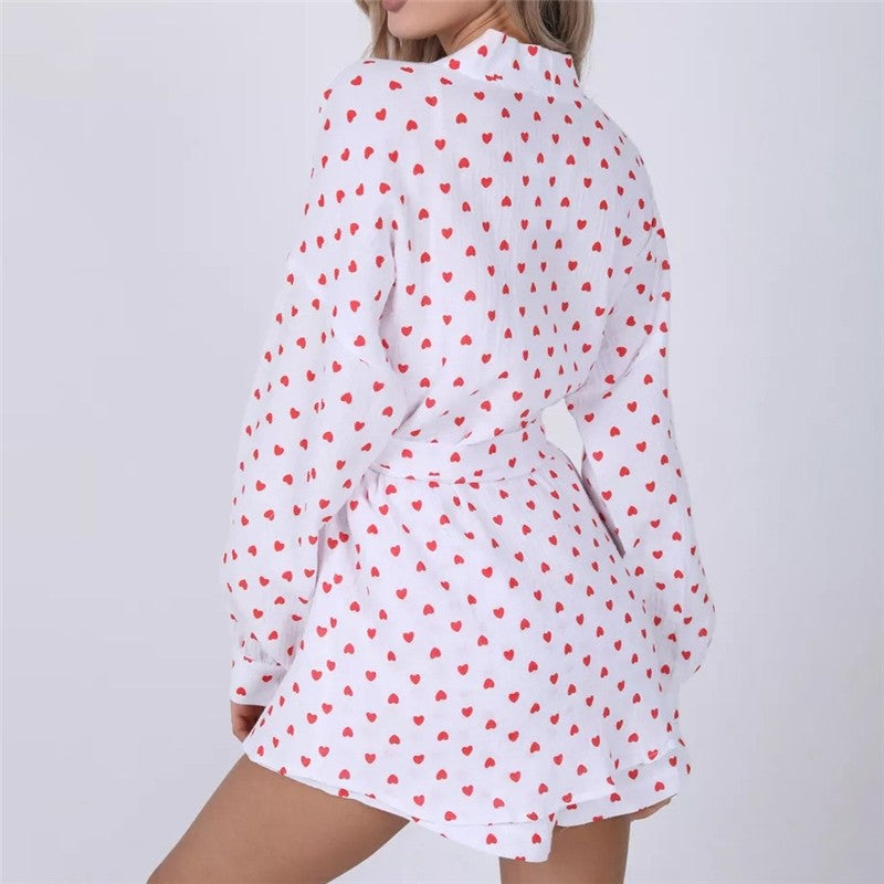 Printed Tie-Waist Shorts Robe Sleepwear