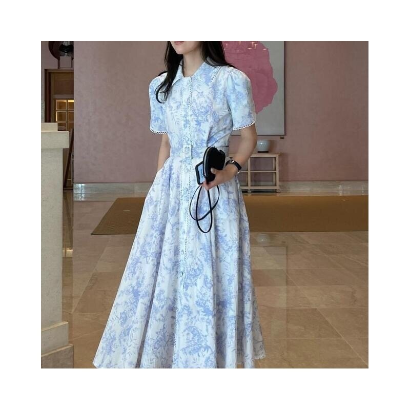 Single-Breasted Collared Dress with Waist Cinching Belt