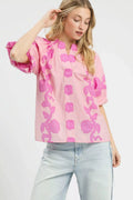 Floral Smocked Notched Puff Sleeve Blouse