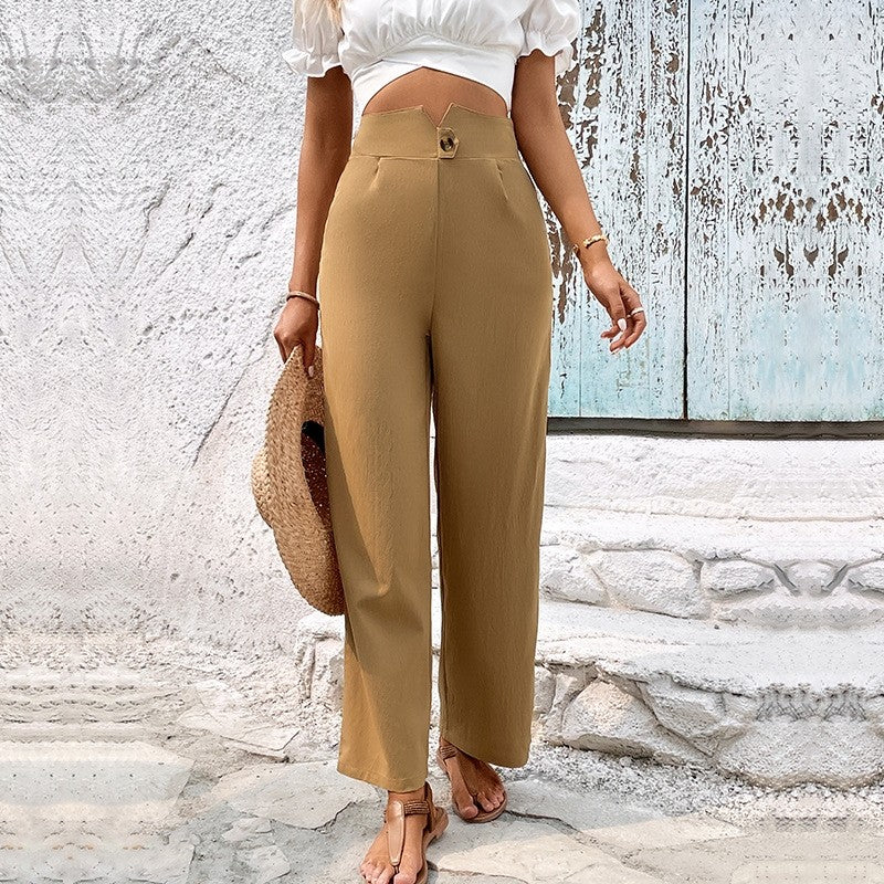 High-Waisted Straight Leg Solid Color Skinny Pants