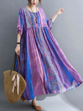 Vintage Side Pocket Striped Floral Printed Midi Dress