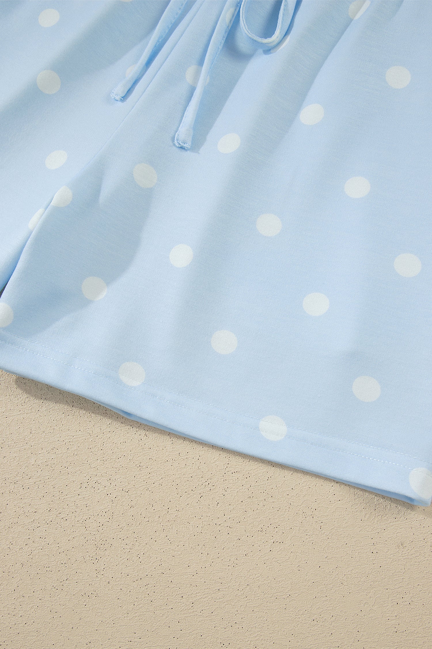 Sky Blue Exposed Seam Detail Polka Dot Loose Tee Drawstring Shorts Set
