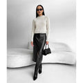 Retro High-Waisted PU Leather Skirt with Split Design