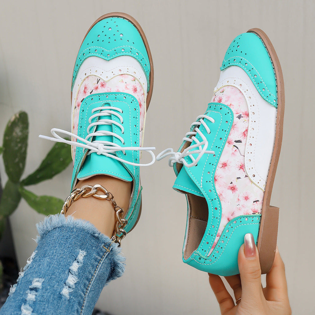 Women's Color-Block Lace-Up Flats Round Toe Casual Shoes – Plus Sizes