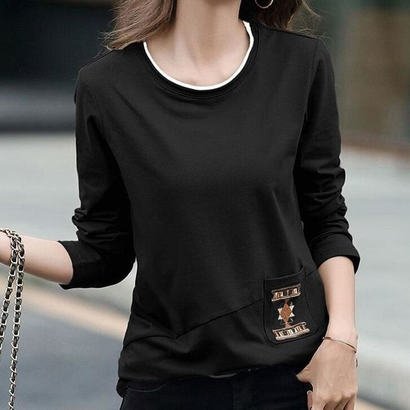 Long Sleeve T-Shirt with Embroidered Patch Pocket