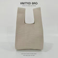 Women's Knitted Yarn Tote Bag - Woven Polyester Shoulder Bag with Phone Pocket
