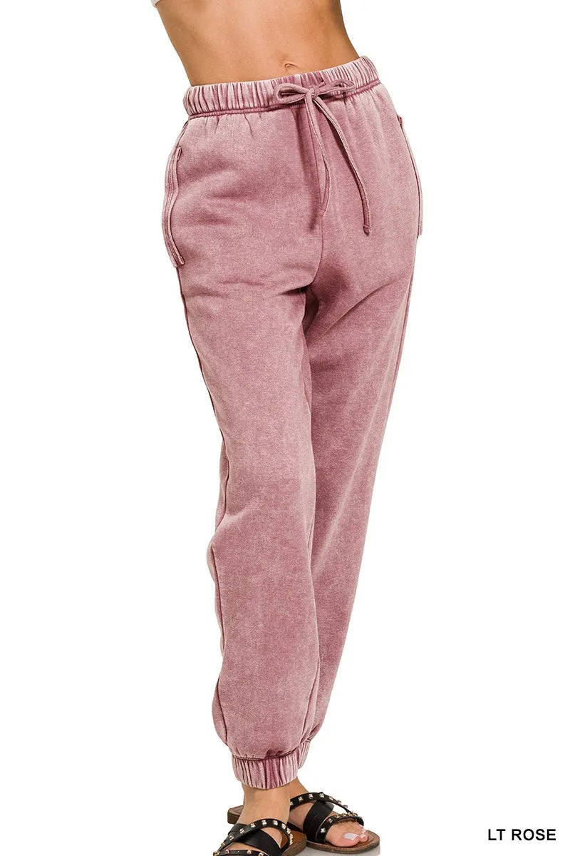 Acid Wash Fleece Sweatpants with Pockets