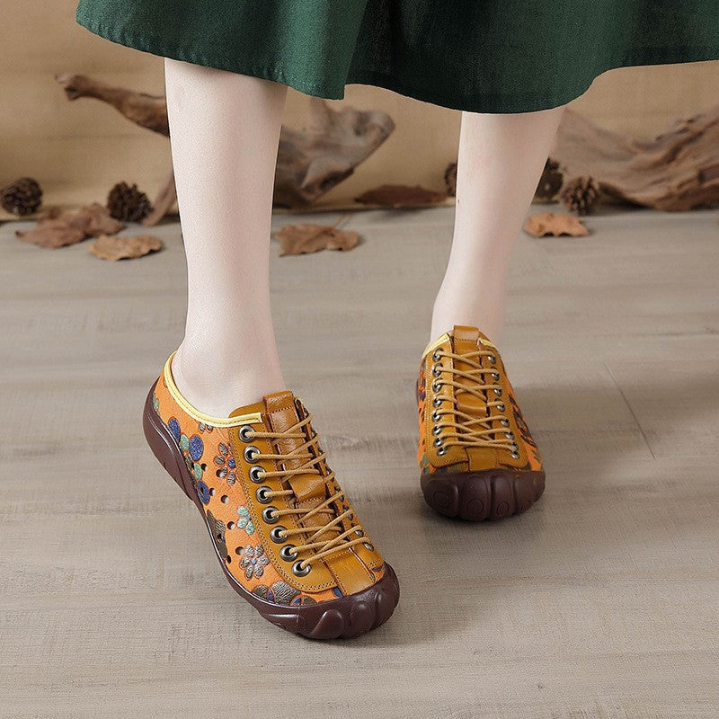 Women's Ethnic Floral Print Low-Top Sneakers | Elastic Band Casual Shoes