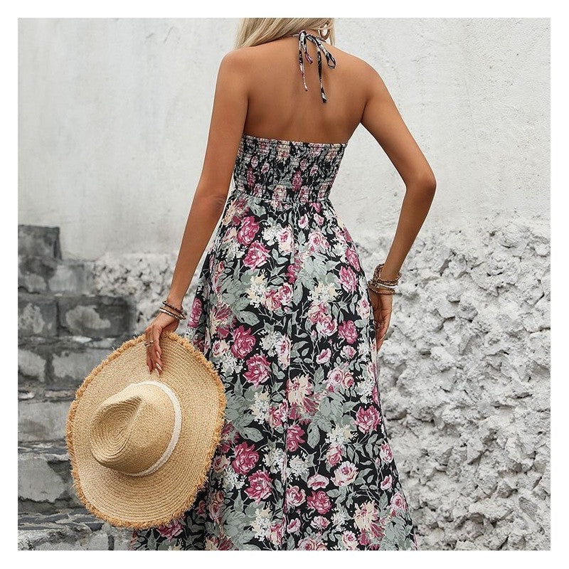 Chic Floral Halterneck Dress