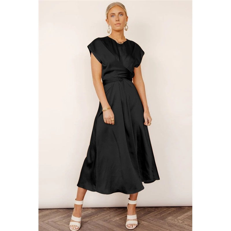 Solid Color Sleeveless Bandage Satin Maxi Dress