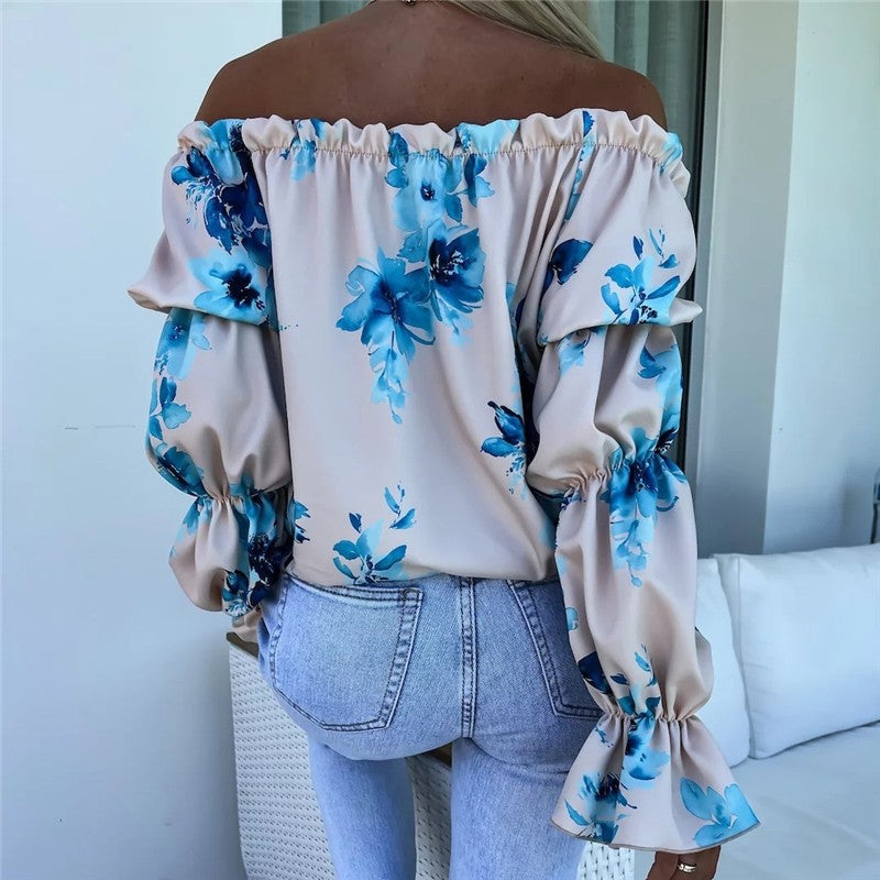 Off-Shoulder Printed Loose-Fit Blouse