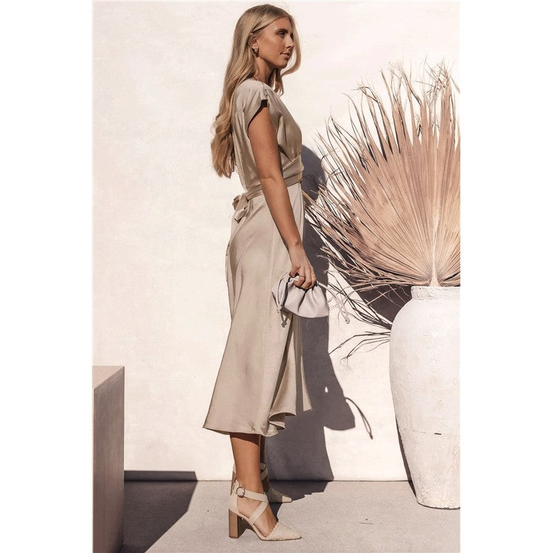 Solid Color Sleeveless Bandage Satin Maxi Dress