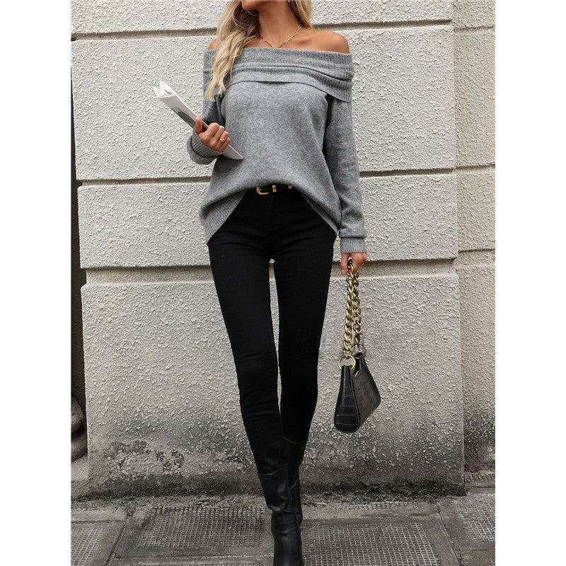 Solid Color Long Sleeve Pile Collar Casual Pullover Sweater